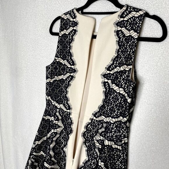 Diane Von Furstenberg Fit & Flare Daniella Lace Panel Mini Dress Cream Black 4 - Picture 14 of 16